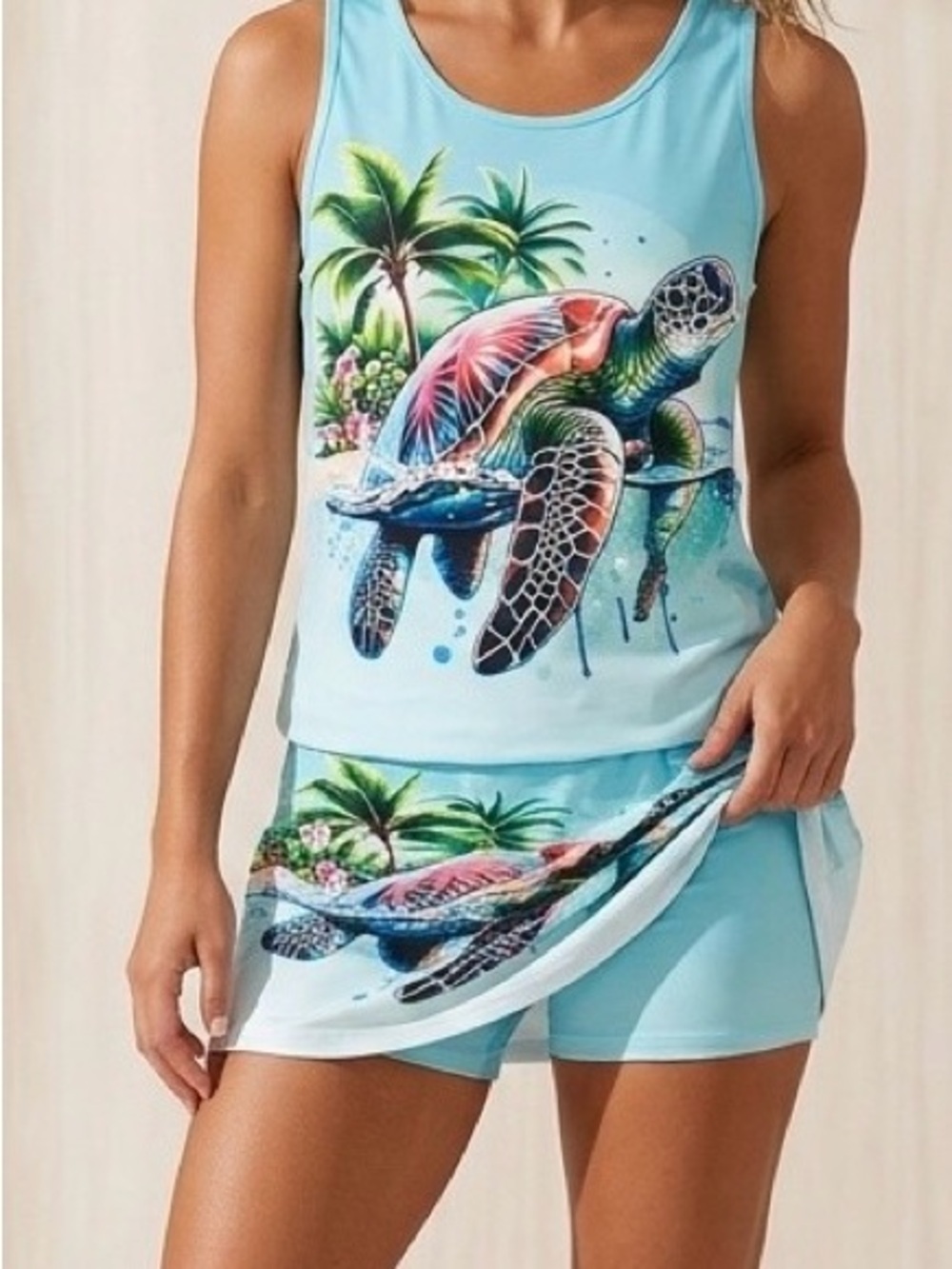 NWT Light Blue Sea Turtle Mini Skort & Tank Top Set